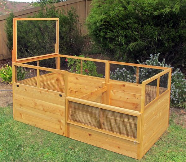 3 x6 raised garden with hinged fencing with single trellis